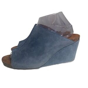 Sudini Bailey Open-toe Wedge Slide Sandal Blue Suede‎ Comfort Cork Sole 9M